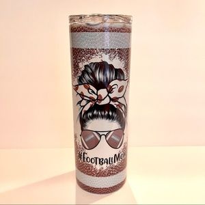 NEW 20oz tumbler football mom with sunshades on messy bun Pinup girl